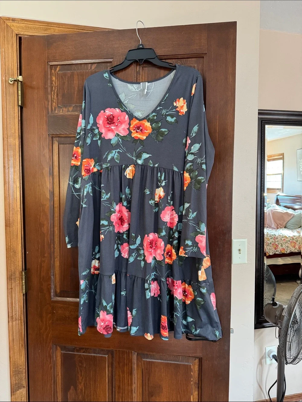 Honeyme Curvy Gray Floral Top with Pastel Pink & Sage Accents - Picture 1 of 3